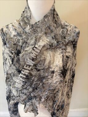 Matthew Miller Modal Cashmere Gray Blue Patterned Women's Scarf 36 x 45